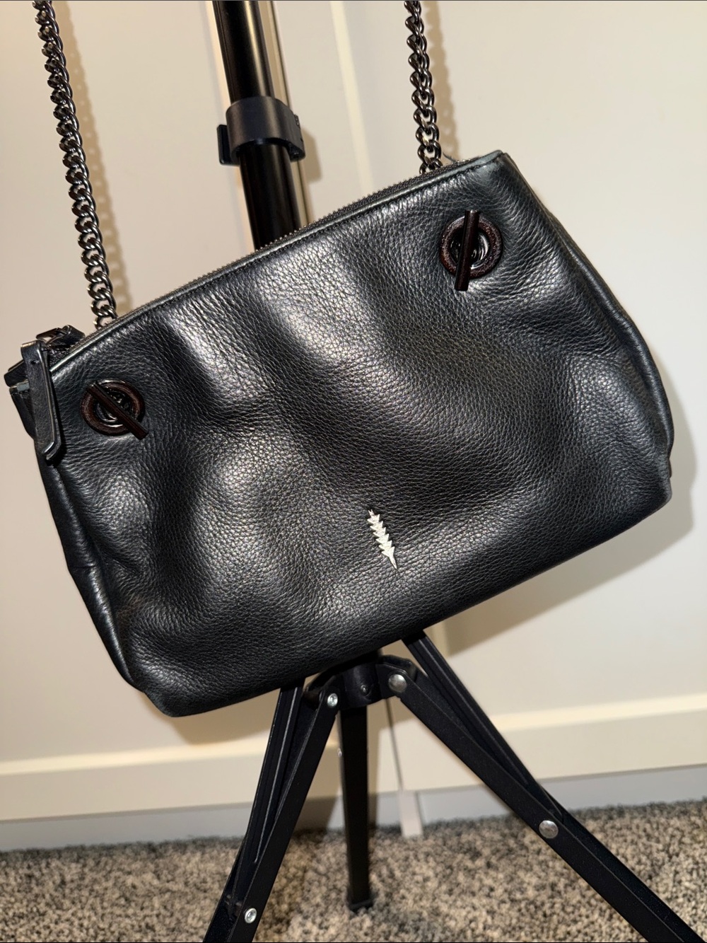 Thacker Anthropologie Capri Crossbody Multi-Compartment Zipper Top Black Handbag
